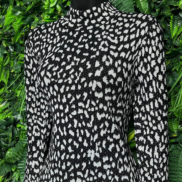 Michael Kors Dress Small Black Silver Leopard Print Mock Neck Knit 3193 - Picture 6 of 10
